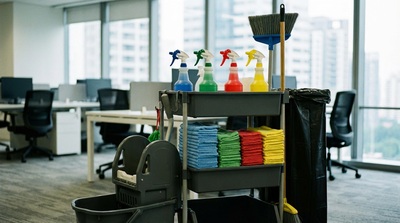 Professional cleaning equipment and supplies.