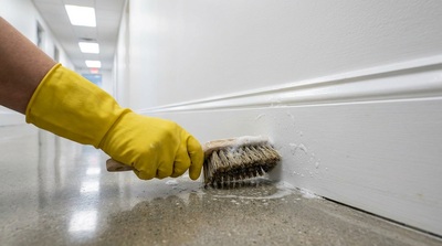 Detailed cleaning of office baseboards and hard-to-reach areas.