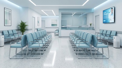 Sterile and sanitized medical waiting room environment.